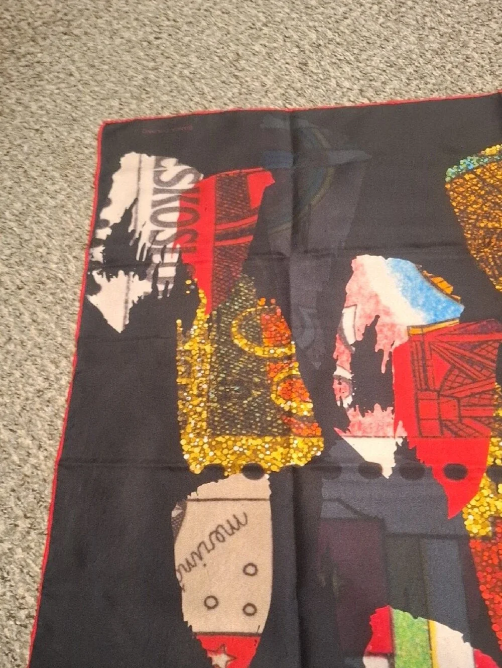Black Multicolor Abstract Silk Accent Scarf by Bianca Emiliano